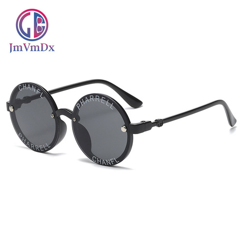 Children's retro new round color-changing sunglasses for baby girls fashion letters anti-UV Korean style sunglasses wholesale