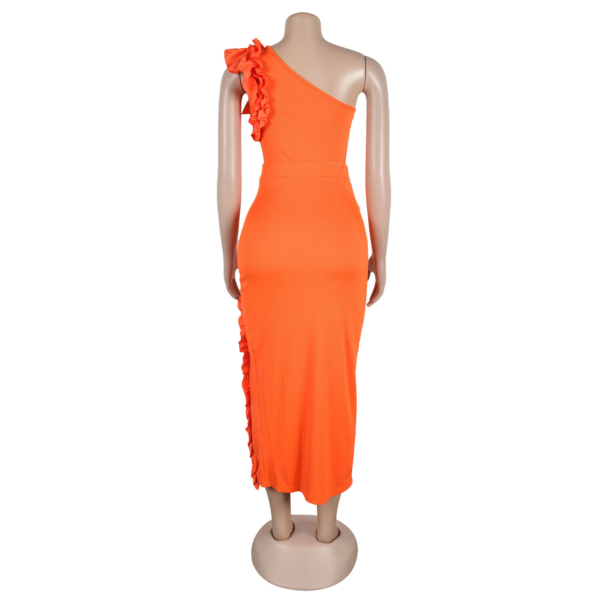 362g Weight Sleeveless Sleeve Length Polyester Fabric Type Skirt Co-ord Set Sets Type 2 Pieces Set Quantity Holiday Occasion One Shoulder Neckline Slim Fit Type Solid Color Pattern Summer Season Women's Gender Frill Design Elegant Style Holiday Women's Elegant Solid Color Polyester Frill Skirt Co-ord Set Skirt Sets 61
