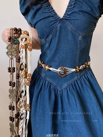 Bohemian Style Metal Bow Waist Rope Women's Spring and Summer New Retro Ethnic Style Waist Chain Versatile Drawstring Waist Chain
