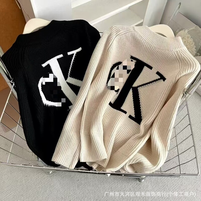 2026 Autumn New Two-Color Sweater ~ C Brand Korean-Style Fashion Jacquard Large Pattern Simple Crew Neck Pullover Sweater 2026 Autumn New Two-Color Sweater ~ C Brand Korean-Style Fashion Jacquard Large Pattern Simple Crew Neck Pullover Sweater