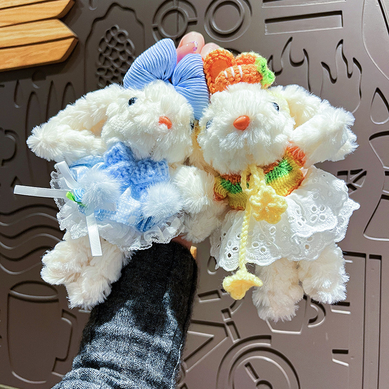 Original Plush Princess Dress Long Ear Rabbit Keychain Cute Cartoon Plush Rabbit Dress Doll Girl Bag Pendant