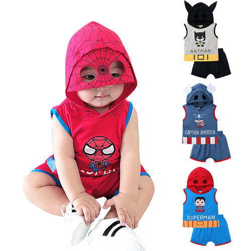 2024 summer boys' suits new style vest hooded with bread shorts men's and women's baby suits children's clothing