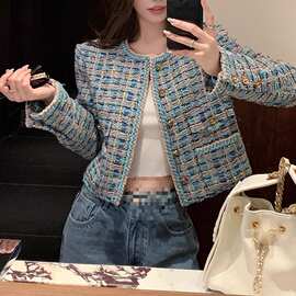 跨境“圣西尔蓝千金”手工坊秀款 金丝珠片小香外套女2025秋新款