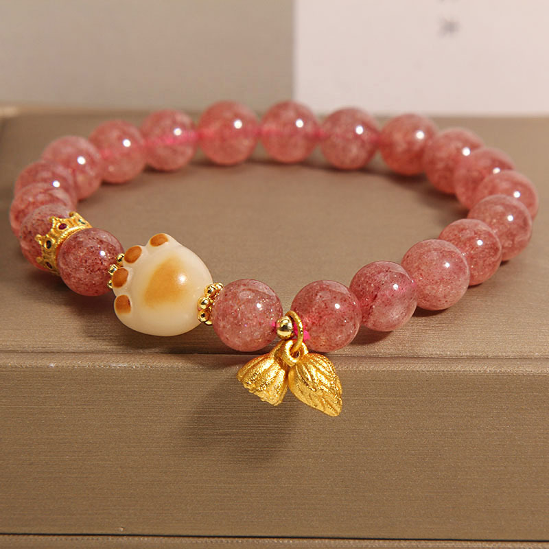 Pulseras de cristal de fresa rosa para mujeres lujosas delicadas y dulces colgantes de loto de nicho para regalar a la novia