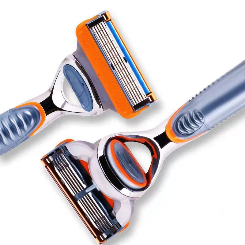 Wholesale orange five-layer manual razor for men manual shaving razor universal 5-layer razor manual