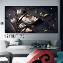 工厂黑色花朵金色欧现代墙画客厅家居装饰铝合金镶钻晶瓷画冰晶画