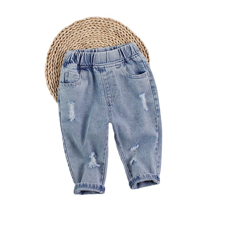 Ropa infantil, bebé, jeans para niños, primavera de 2026 para niños y niñas de 1 a 7 años de edad, jeans holgados, agujeros de aire extranjero