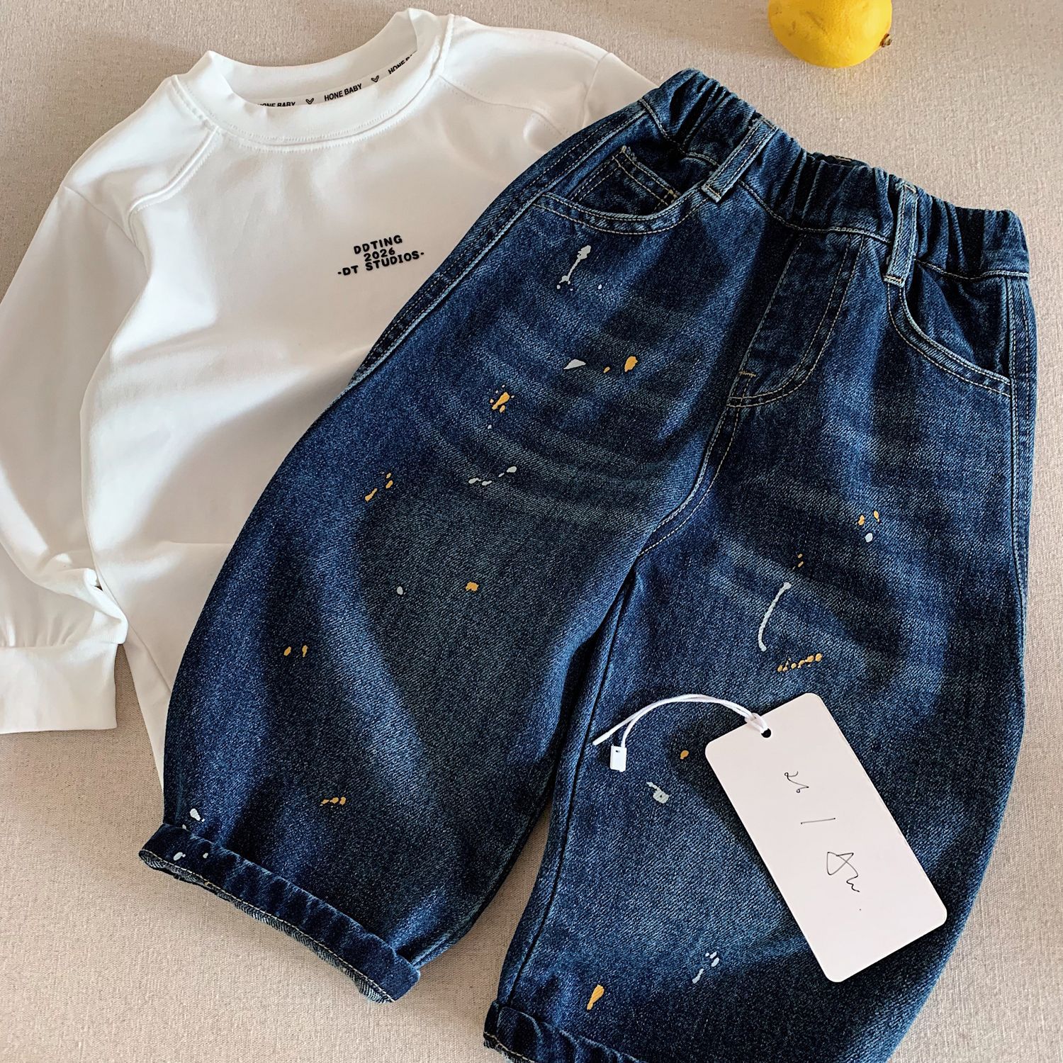 Boys' Jeans 2026 Autumn New Style Children's Paint-Splattered Casual Bamboo Denim Trousers Fashionable and Stylish Curved Pants