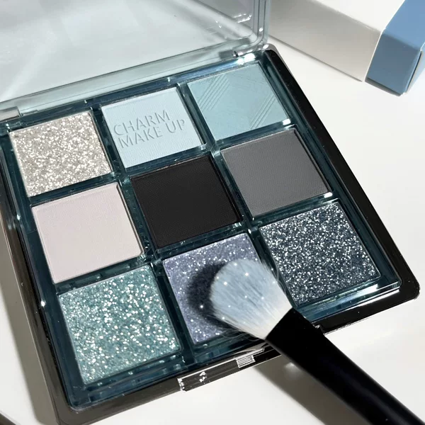 Dikalu 9-Color Glazed Eyeshadow Palette High-Gloss Contouring Earth-Color Blue-Gray Dragon Fruit Blue-Black Punk Smoky Makeup
