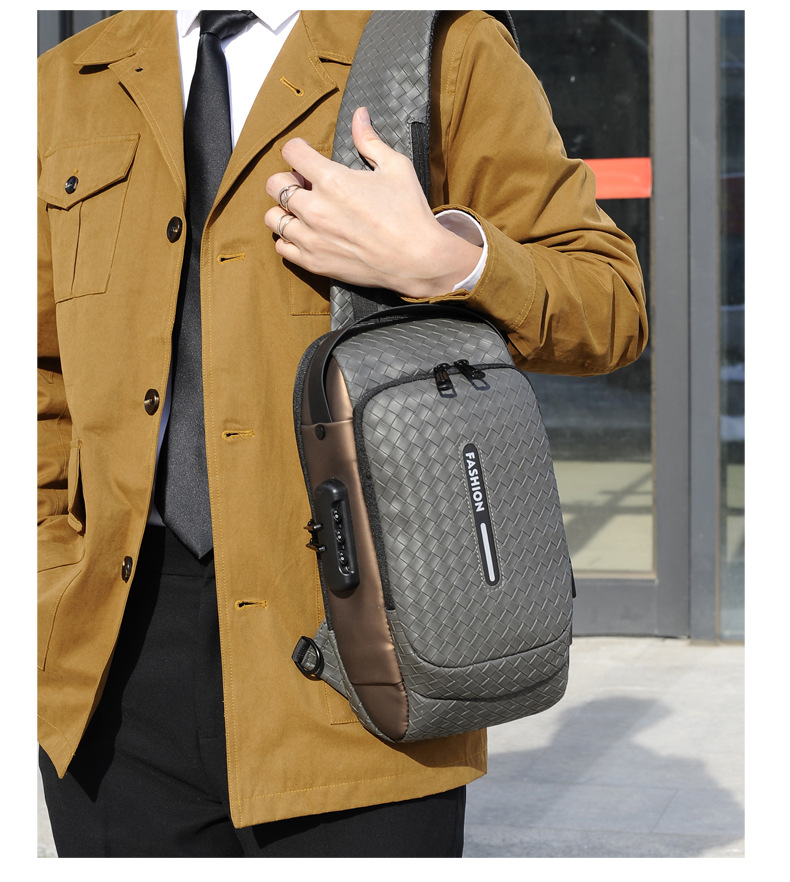 Cross-border men's chest bag, anti-theft password lock, single-shoulder bag, casual and simple crossbody bag, water-resistant outdoor storage chest bag undefined