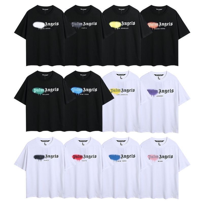 Palm Angels Colorful Spray Lettering Pure Cotton Short-Sleeve T-Shirt Casual Loose Fit Unisex Stylish