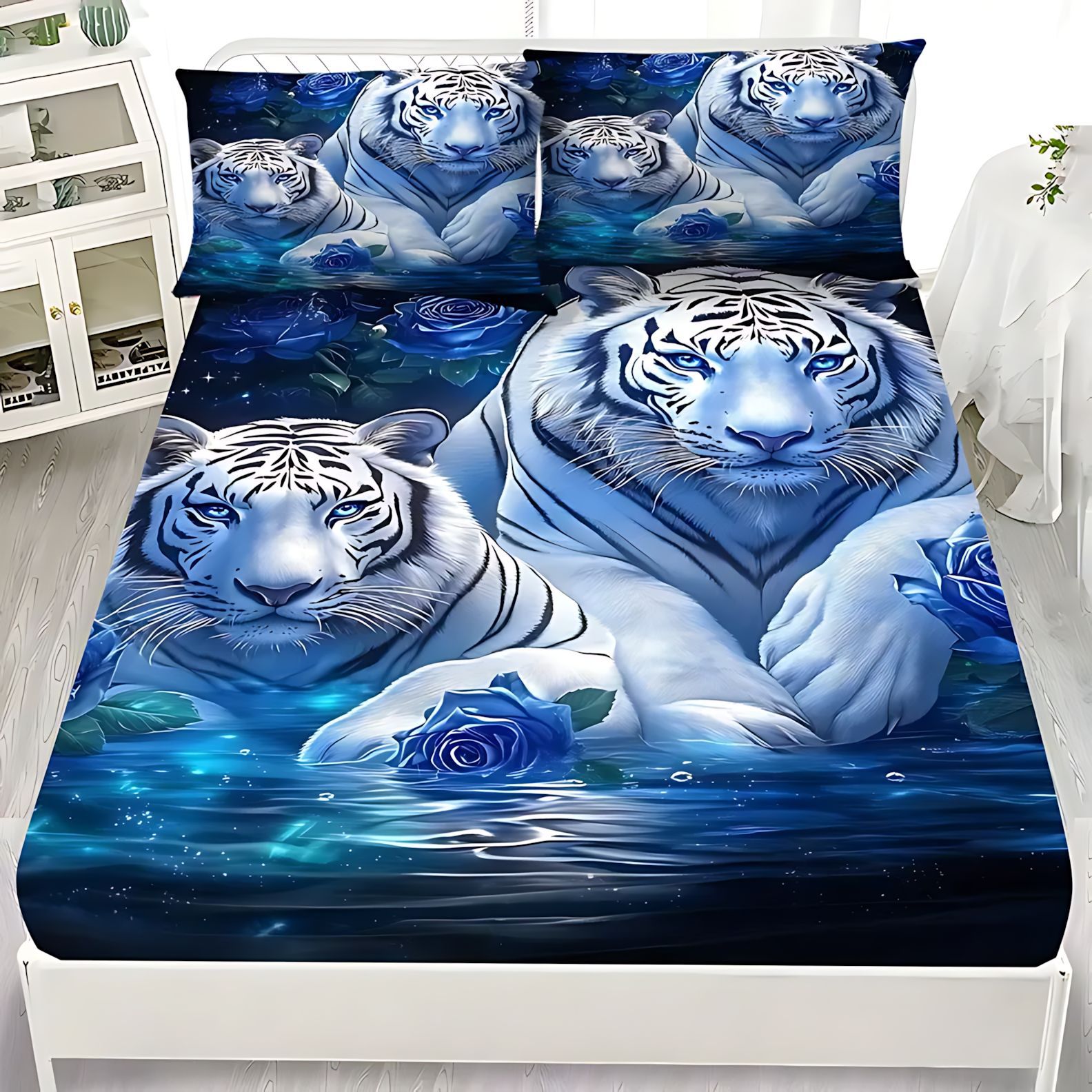 TEMU / JIT transfronterizo para Blue Rose Wolf 3D impresión digital molida cama de cama de cama de cama de la fábrica de origen