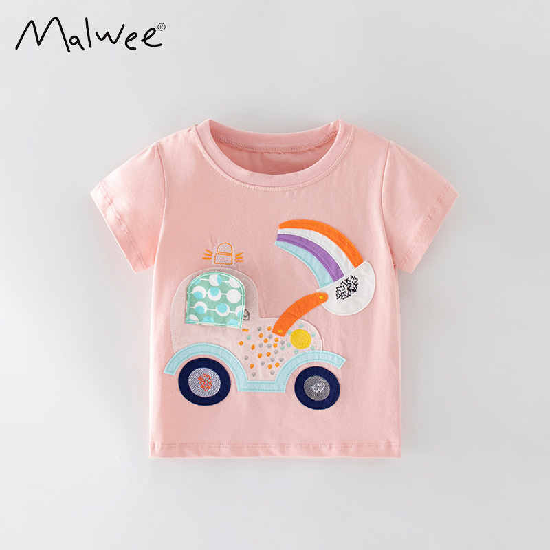 Malwee niñas de manga corta verano nuevos niños casual cuello redondo camisa niños camiseta estilo occidental top