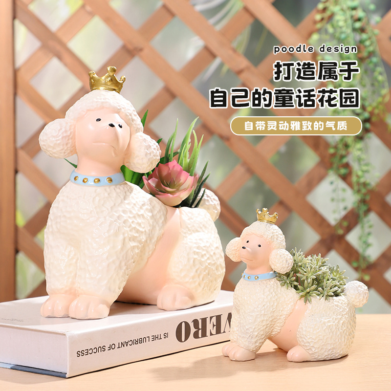 Chậu Cây Resin Chậu cây hình chó Poodle resin, chậu mọng nước mini, trang trí bàn, cửa sổ và sân vườn (RG-78)