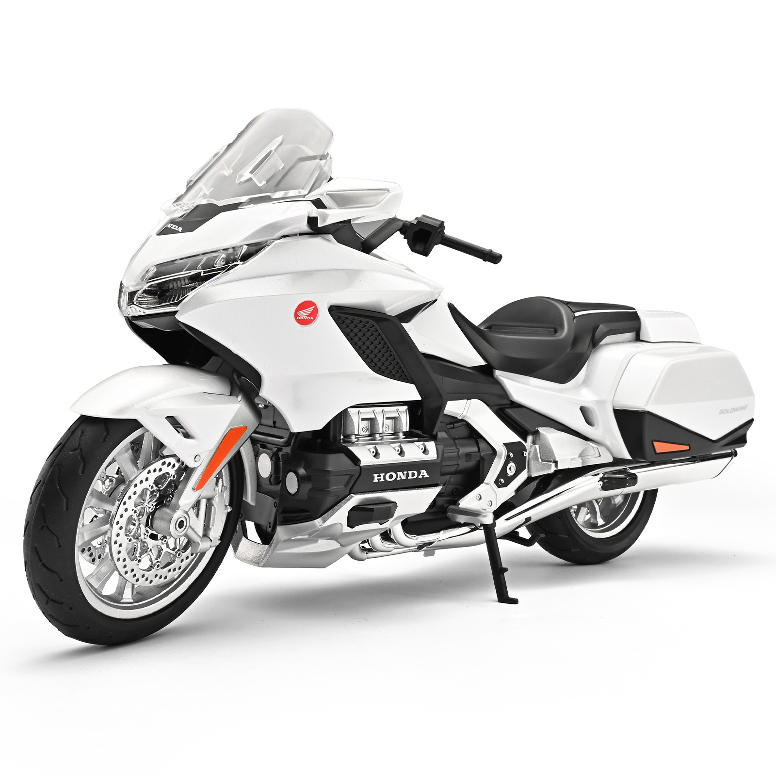 Auténtico 1: 9 Honda GL1800 aleación amortiguador de motocicleta acústica y óptica efectos de sonido juguetes para niños colección de fans