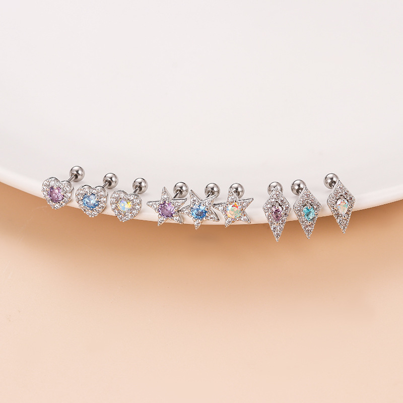 Fashion Star Heart Shape Copper Plating Inlay Zircon Ear Studs 1 Piece