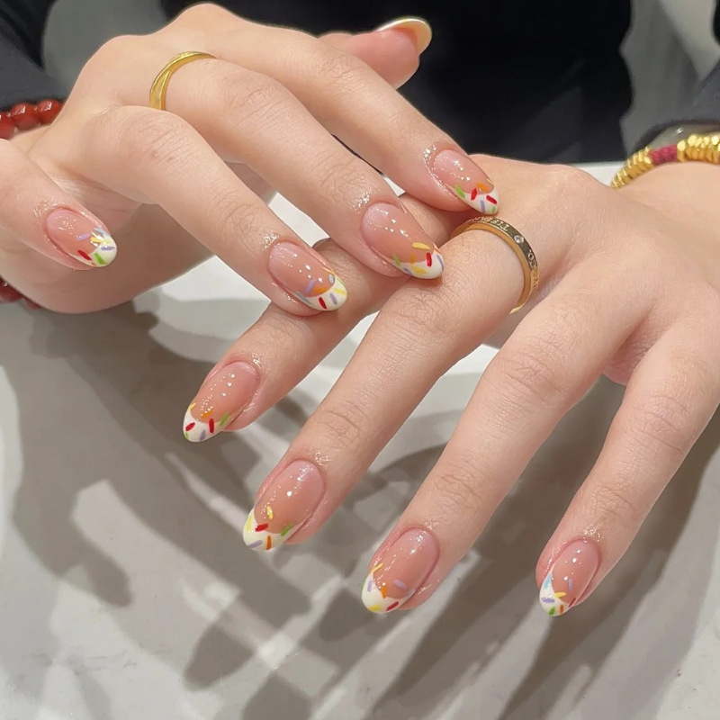 Explosive Wearing Nail Pieces Advanced Sense French Style White Edge Color Strip Nail Pieces Removable Little Red Book Cute Girl Fake Nails Explosive Wearing Nail Pieces Advanced Sense French Style White Edge Color Strip Nail Pieces Removable Little Red Book Cute Girl Fake Nails
