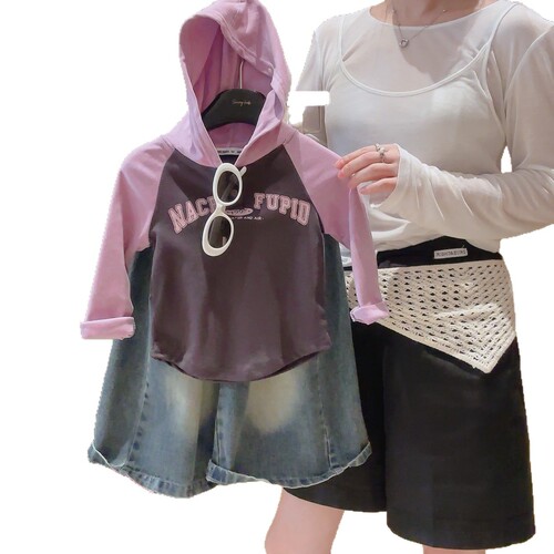 2025 spring and autumn new style splicing design Korean style shoulder strap temperament fashionable casual all-matching long-sleeved bottoming shirt and velvet
