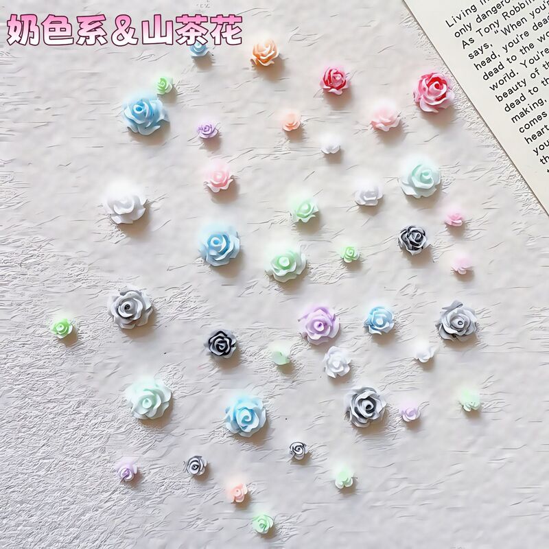 Hot-Selling New Cream Gold Camellia Nail Art Decorations Solid Color Cake Three-Dimensional Resin Small Flower Nail Fluorescent