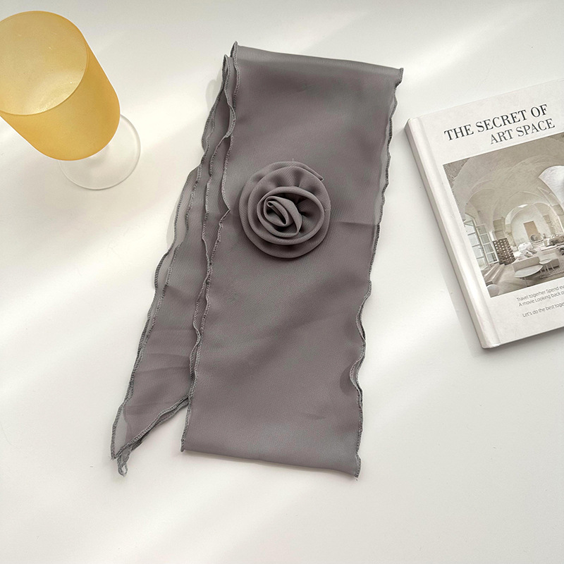 Pañuelo de seda para mujer primavera y verano nuevo estilo flor rosa color sólido estilo fino temperamento salvaje moda transmisión en vivo cinta pequeña bufanda