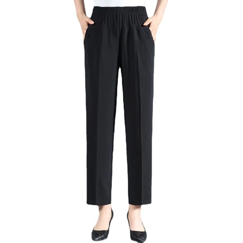 Spring and autumn large size mom pants, middle-aged and elderly women's pants, grandma's elastic high-waist, high-elastic straight-leg casual mother-in-law pants