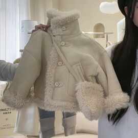 2025秋冬新款套装女童加绒皮毛宝宝一体外套冬装加绒两件套其他棉