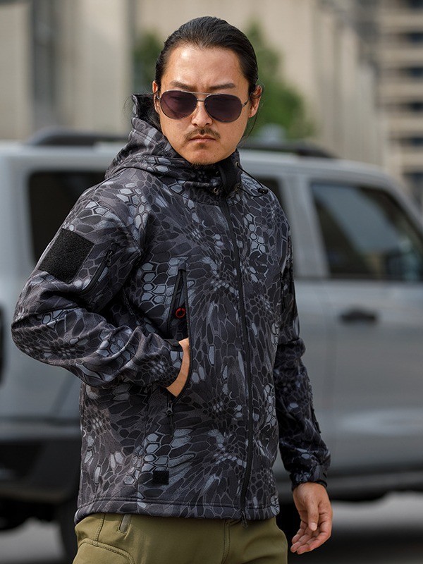 Camuflaje de piel de tiburón chaqueta de camuflaje acolchada táctica chaqueta con capuz Fabricante en stock