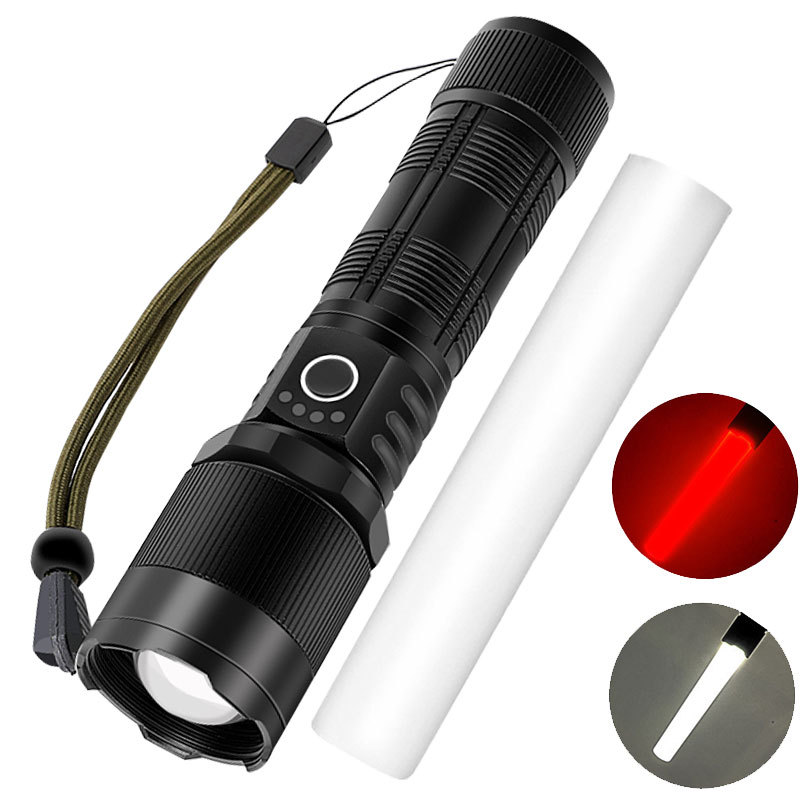 Transfronterizo nueva linterna de patrulla LED al aire libre USB recargable zoom aleación de aluminio luz fuerte linterna de alta potencia