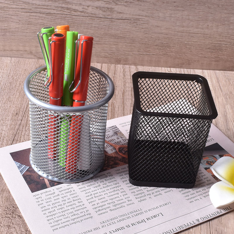 Titular de la pluma de escritorio creativo multi-funcional de malla hueca de metal titular de la pluma del estudiante Cubo de almacenamiento de suministros de oficina caja de almacenamiento