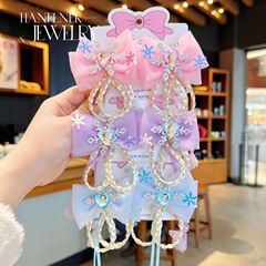 兒童髮夾冰雪奇緣2023春季新款辮子蝴蝶結兒童對夾超可愛兒童髮飾