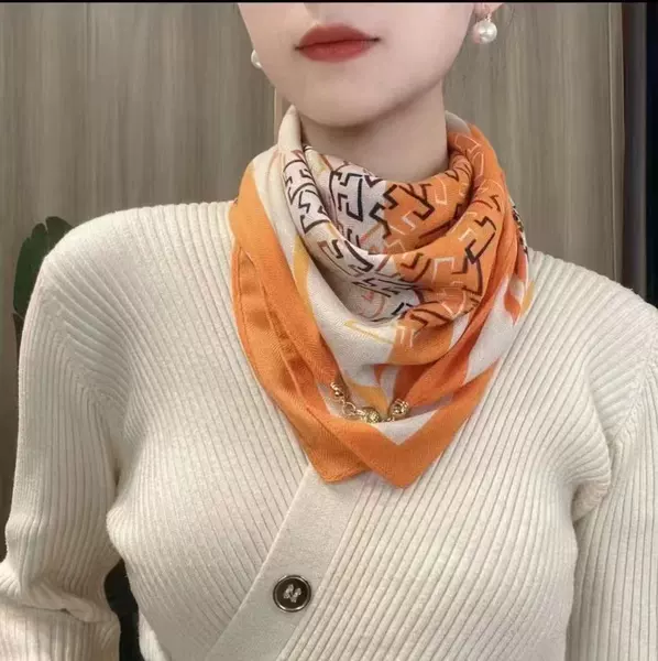Orange scarf with letters, cotton and linen