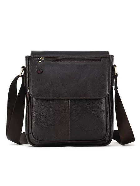 Cross-border Top-layer Cowhide Retro Bag Cover Shoulder Bag Commuter Leather Bag Men's Bag Genuine Leather High-end Men's Crossbody Bag