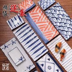 日本式長方皿寿司皿刺身皿日本式皿手描き釉薬下彩陶磁器皿卸売り