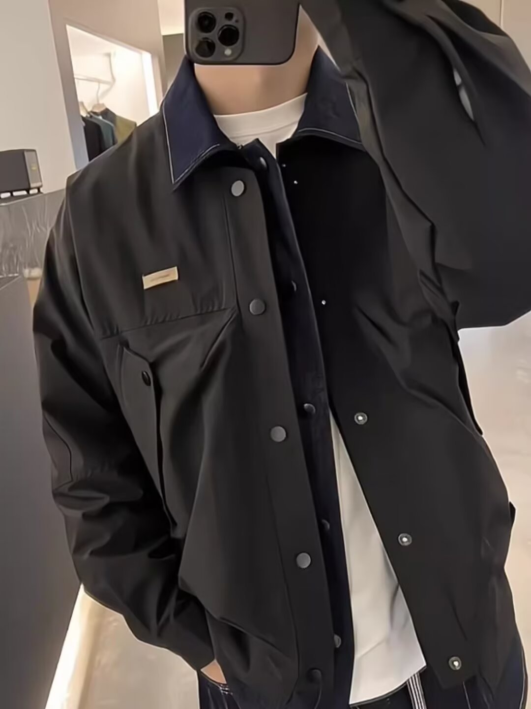 1 2024 Herbst/Winter Neue Weite Version Zweiteilige Trendige Lässige Vielseitige Herren-Jeansjacke mit Patchwork-Design_voghion.com