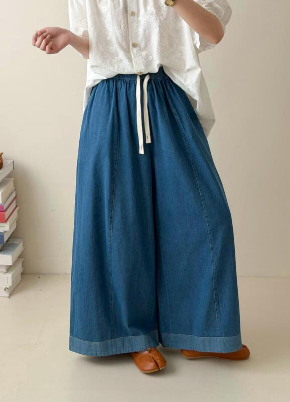 Contrast Color Hem Thin Denim Wide-Leg Pants 2026 Summer New Style Elastic Waist Loose Casual Pants for Women 92669 Contrast Color Hem Thin Denim Wide-Leg Pants 2026 Summer New Style Elastic Waist Loose Casual Pants for Women 92669