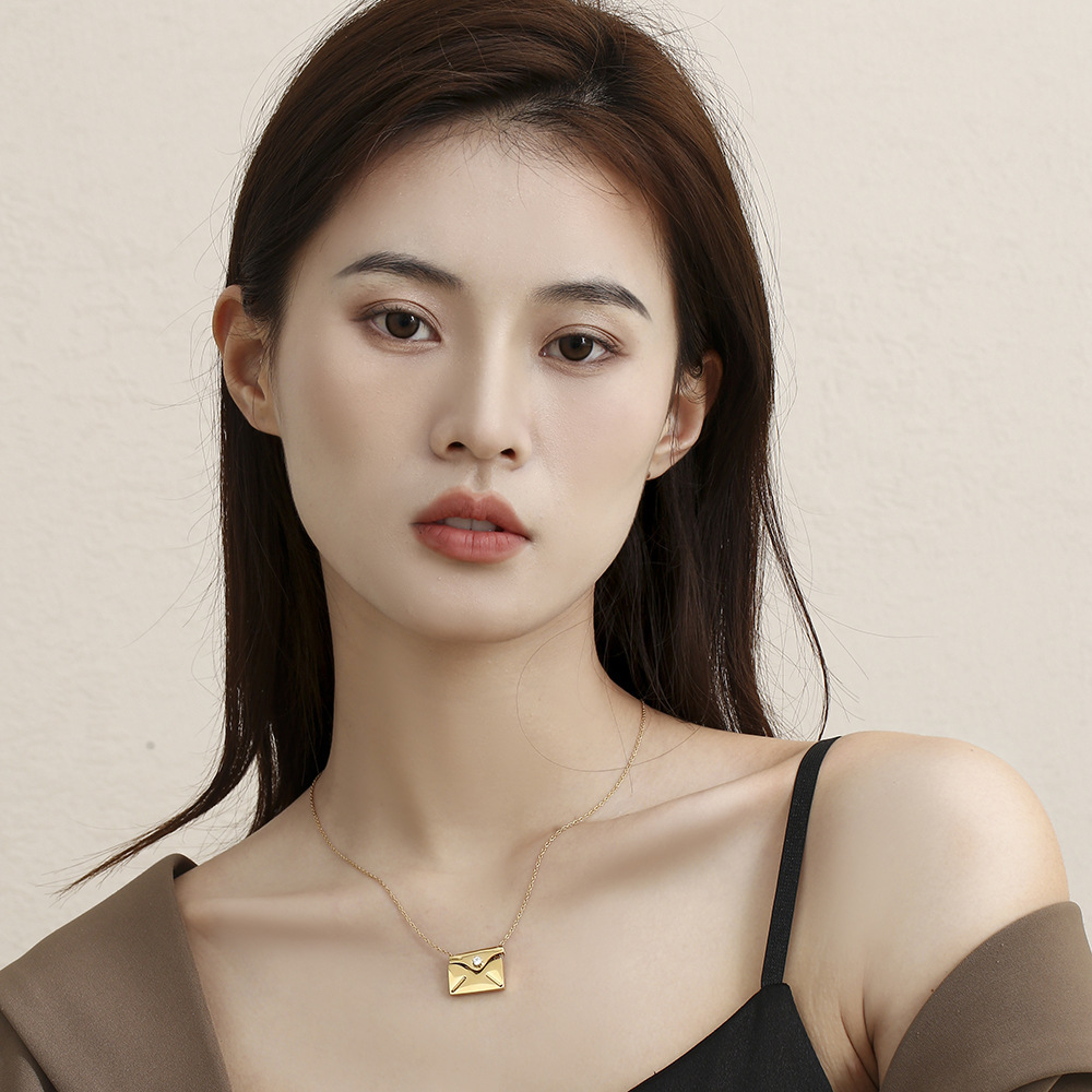 Fashion envelope Stainless Steel Necklace Plating Rhinestones Stainless Steel Necklaces