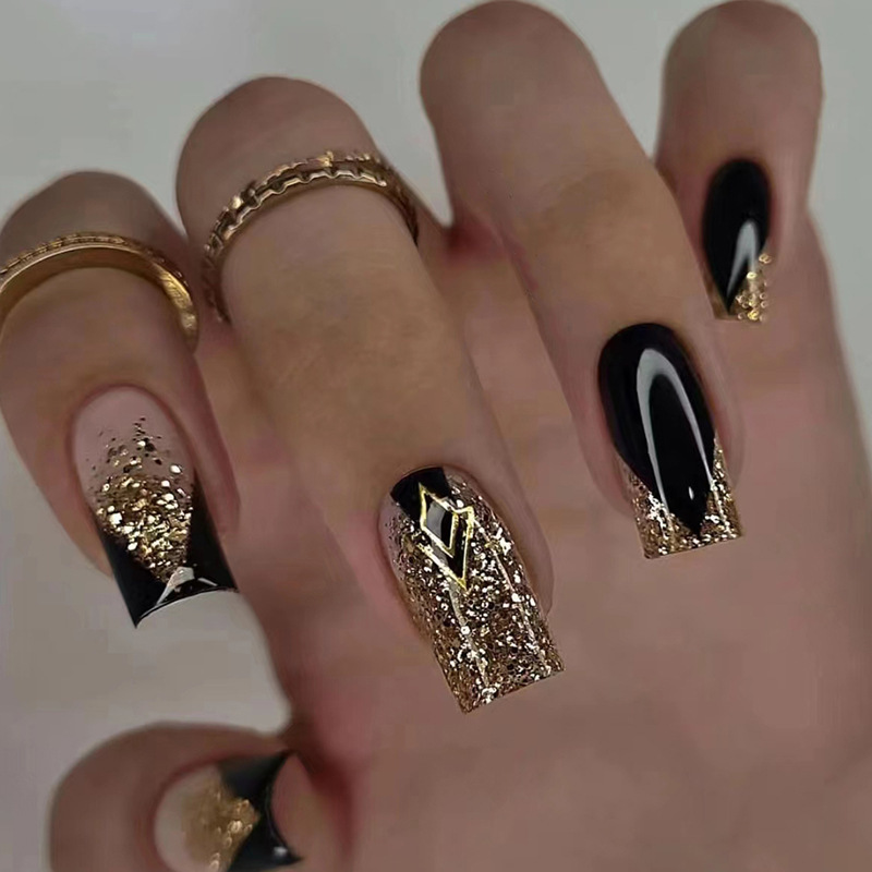European and American Flash sweet cool French nail hot girl shiny ins style hot girl fake nail nail beauty piece finished product wholesale
