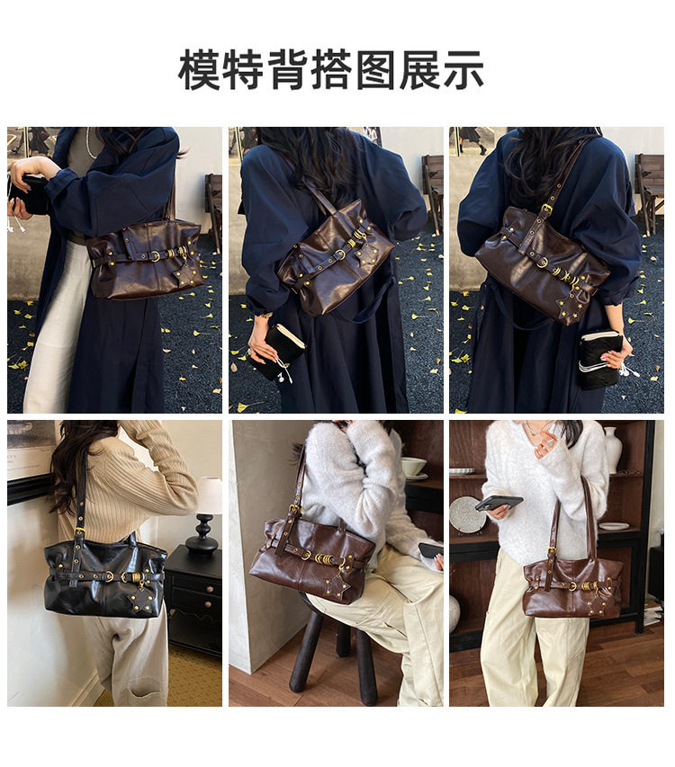 Túi tote nữ khóa cài da PU , túi đeo vai và kẹp nách dung lượng lớn — màu cà phê, màu nâu, đen chi tiết 8