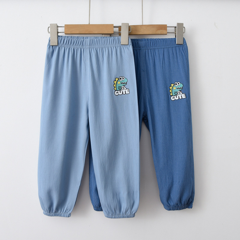 Children's Denim Anti-mosquito Pants Summer New Thin Ice Silk Denim Children's Pants Cartoon Printed Shrink Leg Pants Summer Children's Denim Anti-mosquito Pants Summer New Thin Ice Silk Denim Children's Pants Cartoon Printed Shrink Leg Pants Summer