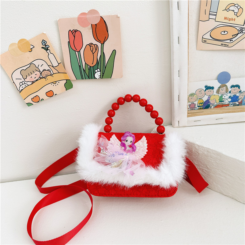 2023 invierno nuevo rojo niños princesa bolsa niñas lindo hombro mensajero bolsa perla mano monedero