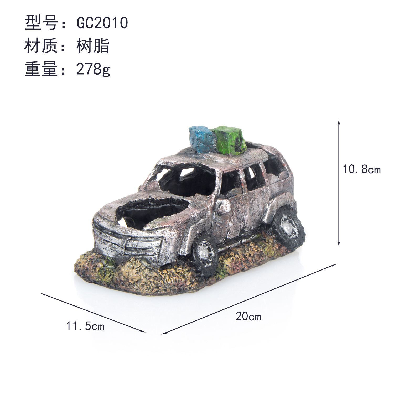 Decoración de Acuario con Forma de Autobús Todoterreno en Ruinas, Adorno de Resina Artificial, Resina Ecológica para Decoración Subacuática