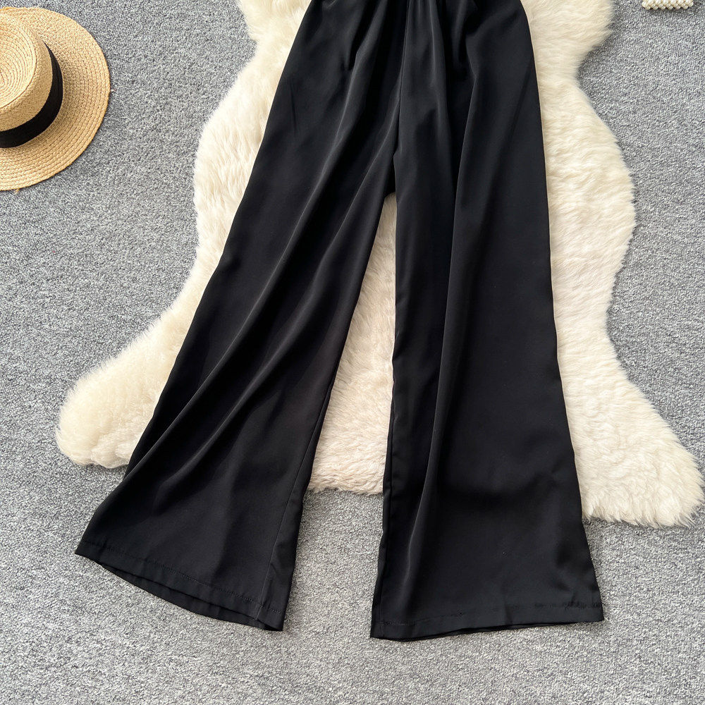 Korean Style Women's V Neck Jumpsuit High Waisted Wide Leg Pants Slimming Print Workwear Summer Elegant Long Romper_ecoleips.com
