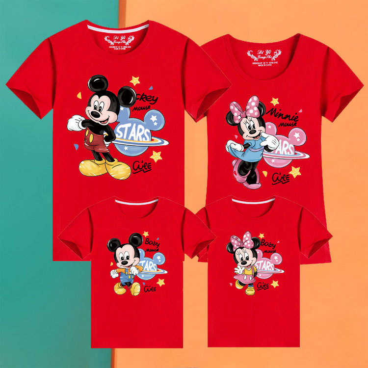 Padre-hijo de manga corta familia de tres bocas cuatro bocas decoración del hogar global Mickey actividad clase ropa madre-hijo Camiseta de mujer moda