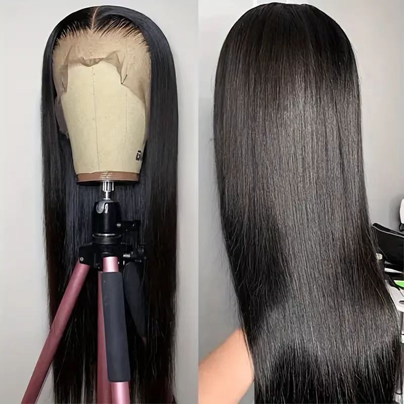 Synthetische Perücke Lang Schwarz Glatt Lace Front Vollkopfhaube_voghion.com