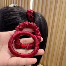 本命年新款酒红色系发圈高弹力喜庆红布小肠圈扎马尾头发发绳皮套