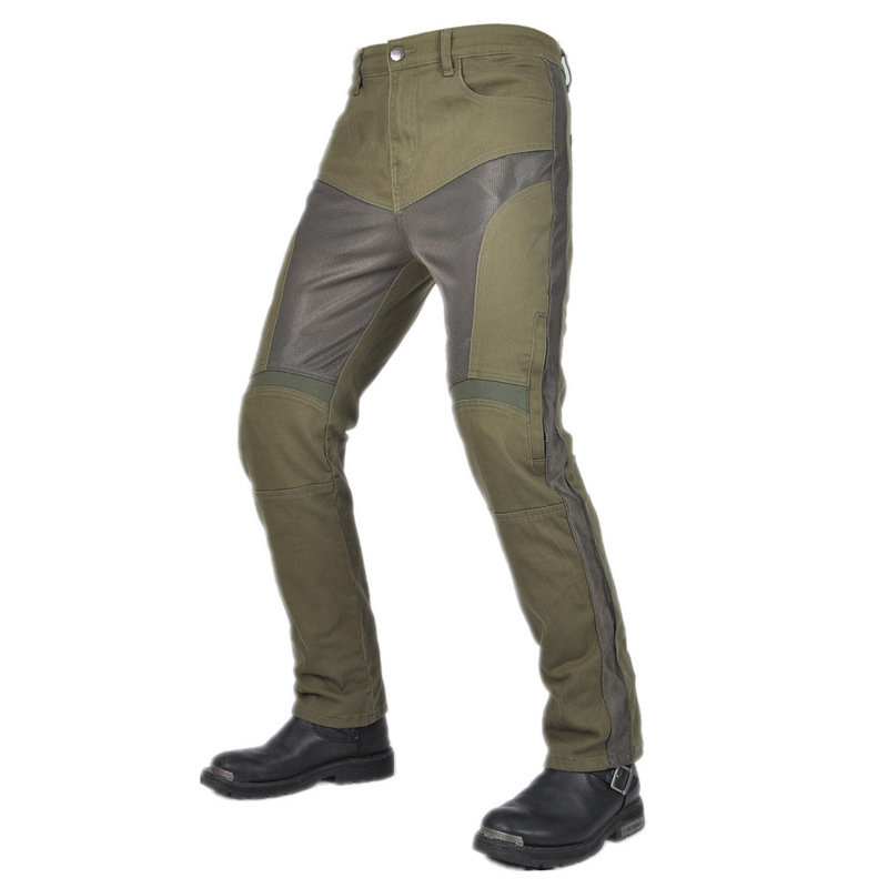 Jeans de motocicleta de mujer verde delgado de verano malla transpirable locomotora pantalones de rodilla ajustable