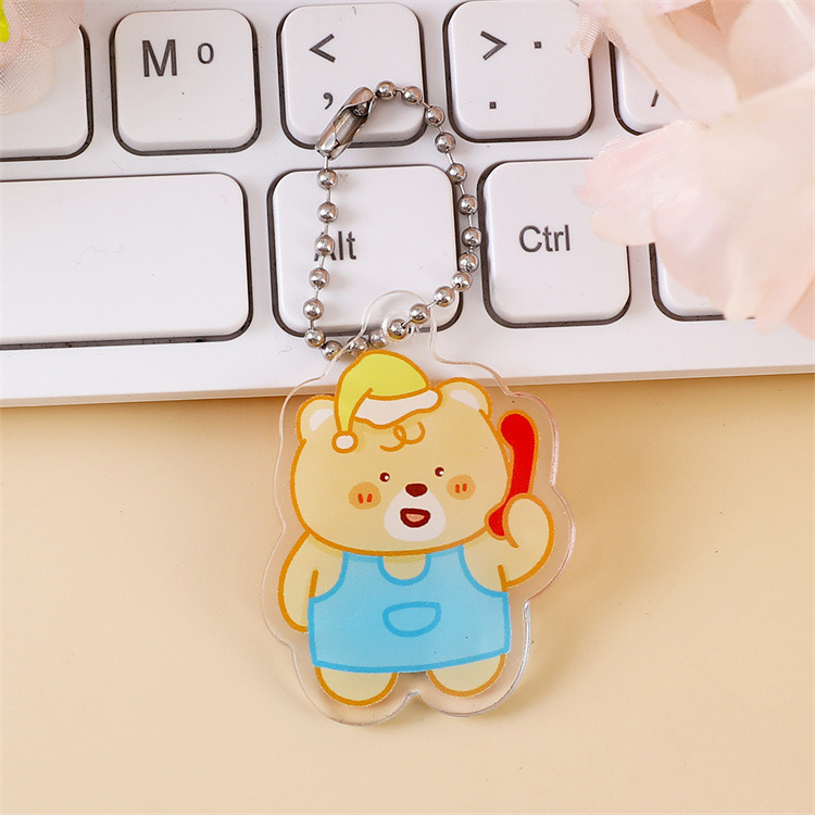 漫画クリームイエローベアアクリルペンダントかわいいキーホルダーウェーブビーズチェーン小さなペンダントスクールバッグペンダントジュエリー|undefined
