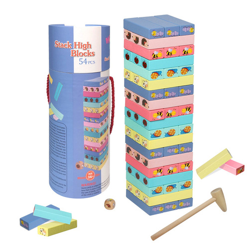 Children's educational toys enlightenment building blocks 54 pieces in barrel color stacking high-drawing building blocks children's educational desktop game