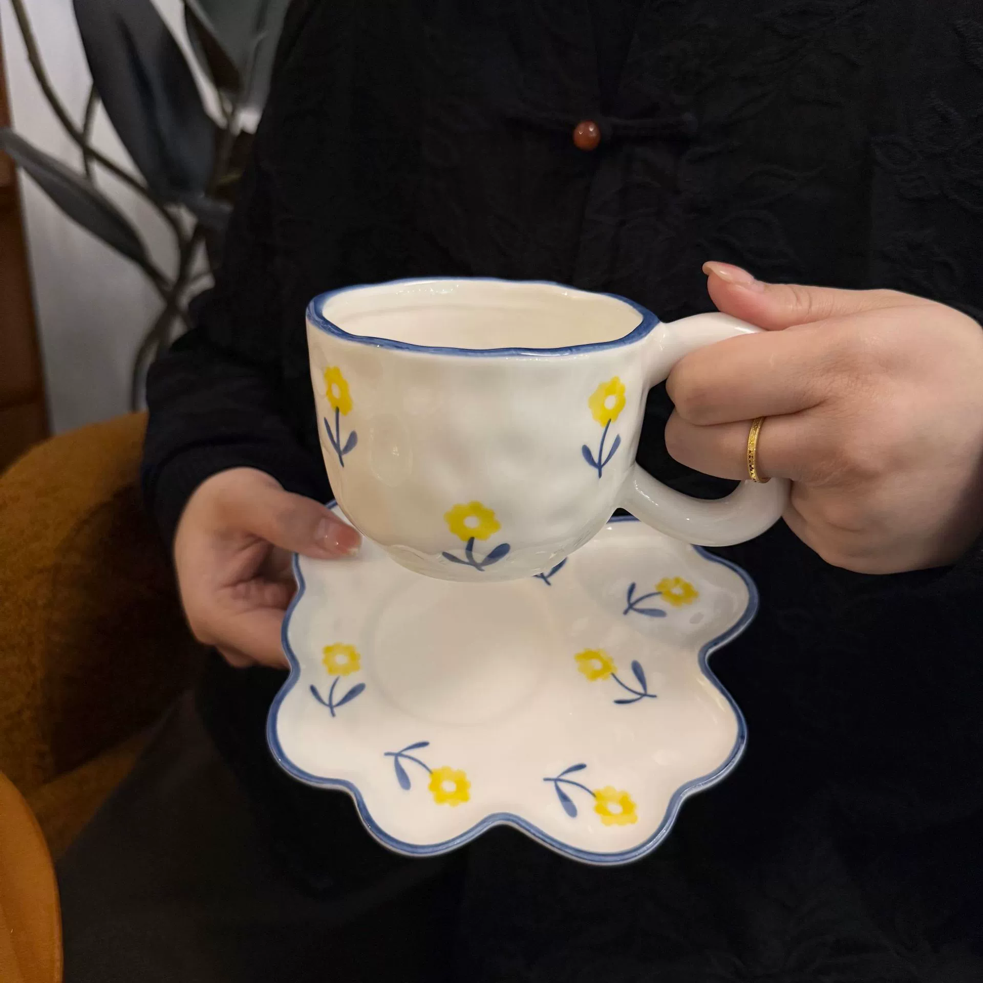 Облачная чашка корейская керамическая чашка для чая (Yun Duo), ручная роспись цветочной, 300 мл с блюдцем