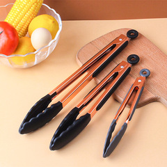 Yue Joy Gold-Plated Silicone Food Tongs Self-Service BBQ Skewer Stamping Steel BBQ Tongs Kitchen Tool Food Tongs